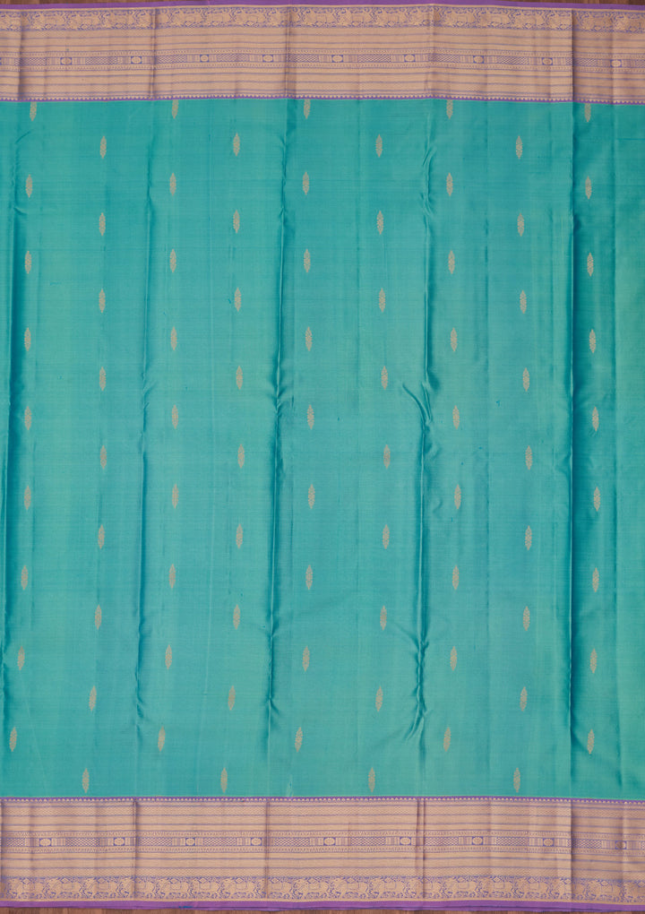Sea Green Silk Buti Zariwork Saree With Matching Blouse Piece