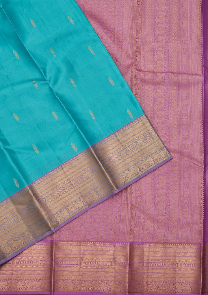 Turquoise Blue Silk Buti Saree With Matching Blouse Piece