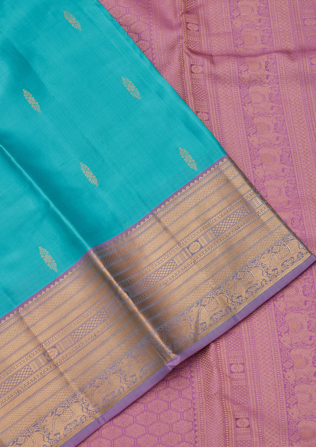 Turquoise Blue Silk Buti Saree With Matching Blouse Piece