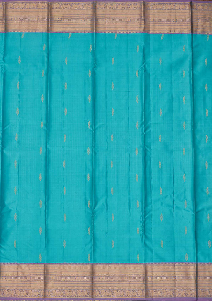 Turquoise Blue Silk Buti Saree With Matching Blouse Piece