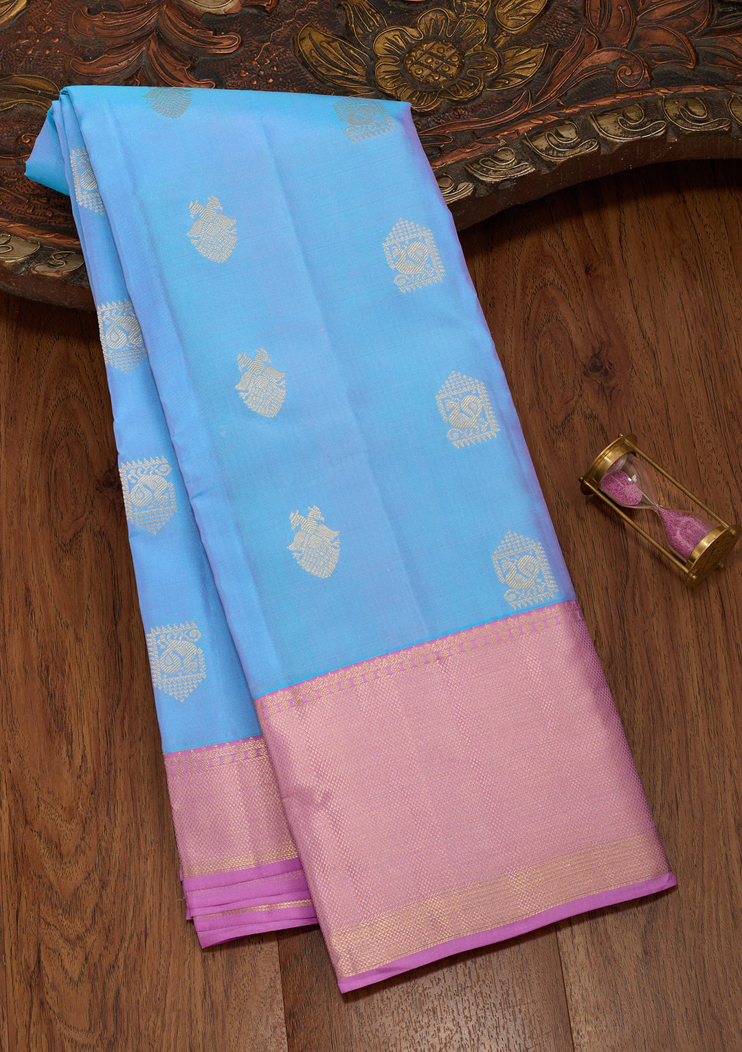 Blue Silk Buti Saree With Matching Blouse Piece