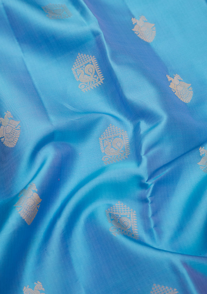 Blue Silk Buti Saree With Matching Blouse Piece