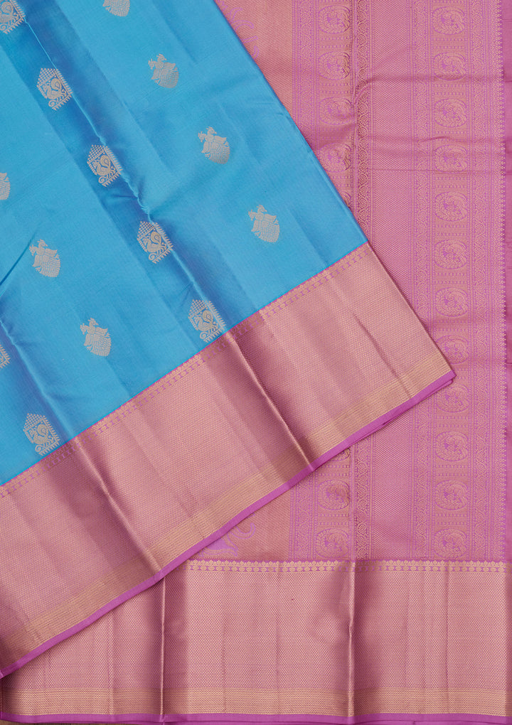 Blue Silk Buti Saree With Matching Blouse Piece