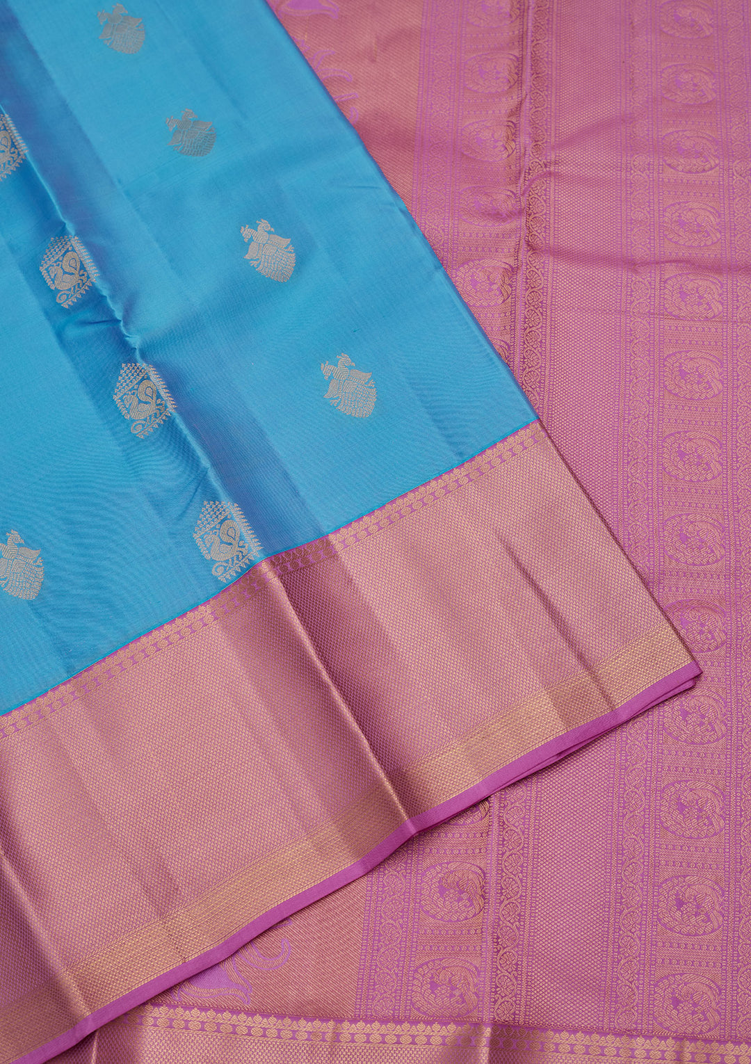 Blue Silk Buti Saree With Matching Blouse Piece