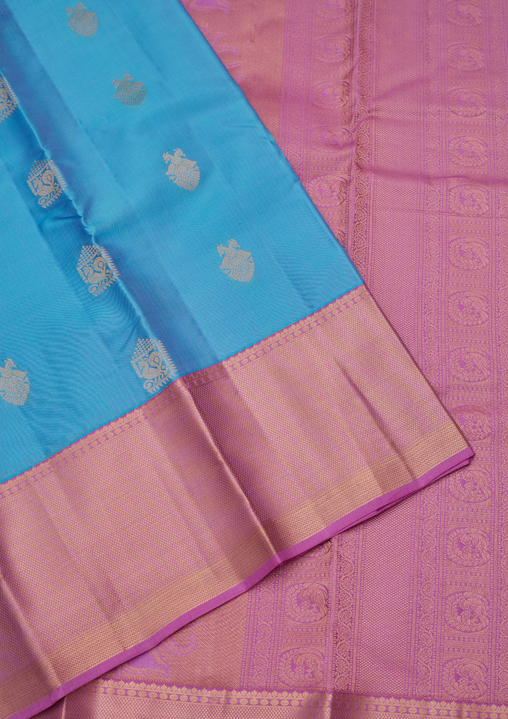 Blue Silk Buti Saree With Matching Blouse Piece