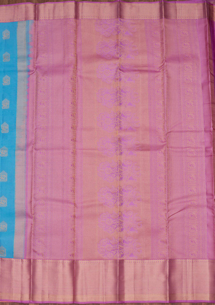 Blue Silk Buti Saree With Matching Blouse Piece