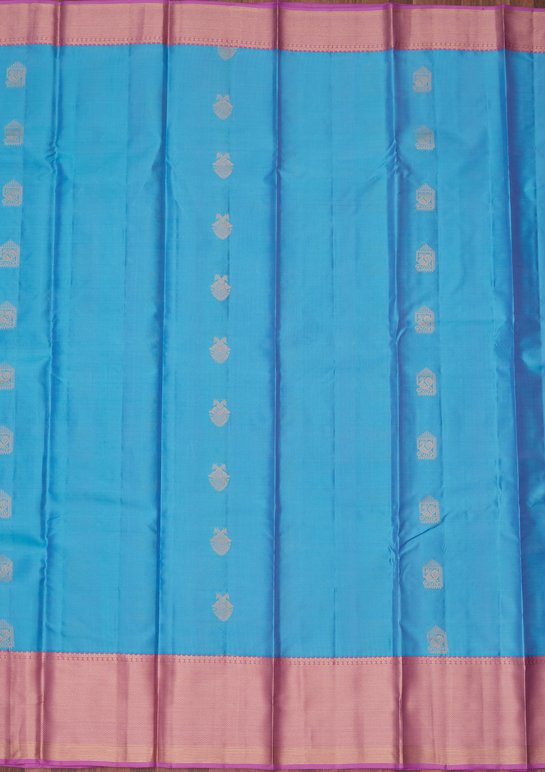 Blue Silk Buti Saree With Matching Blouse Piece