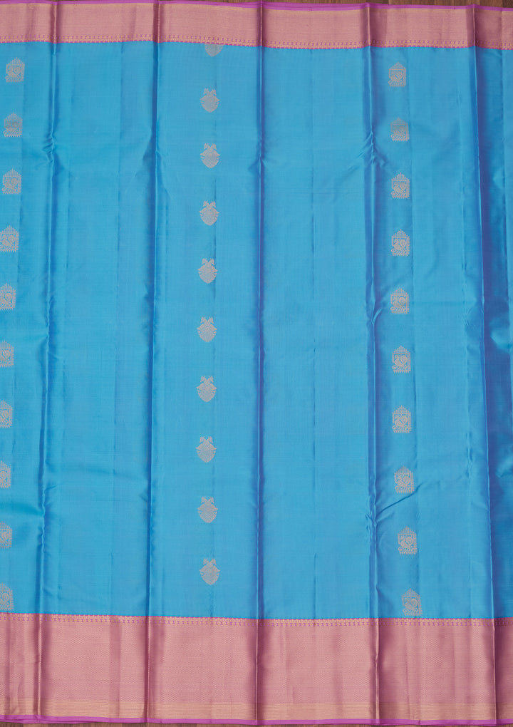 Blue Silk Buti Saree With Matching Blouse Piece