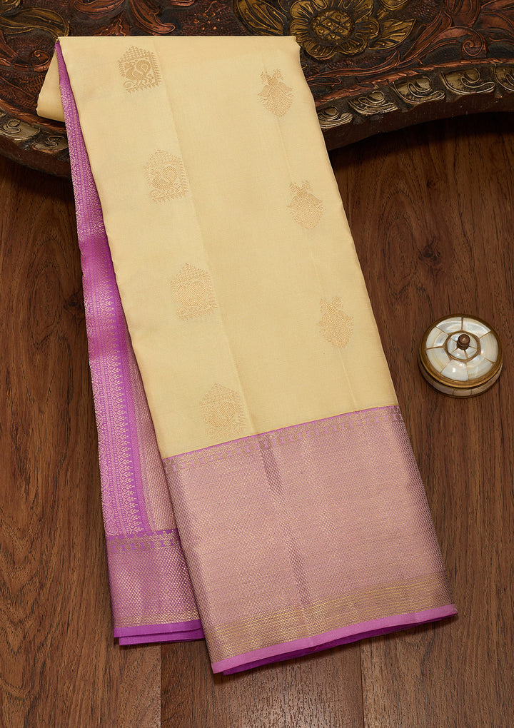 Lemon Yellow Silk Buti Saree With Matching Blouse Piece