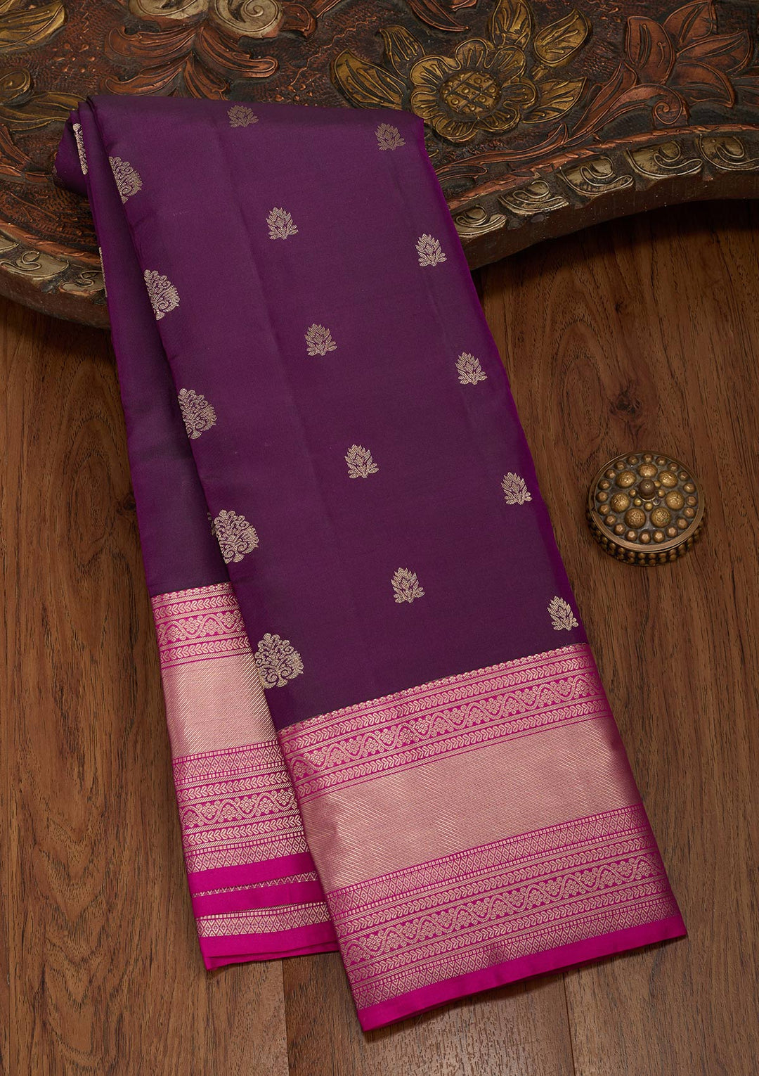 Purple Silk Buti Saree With Matching Blouse Piece