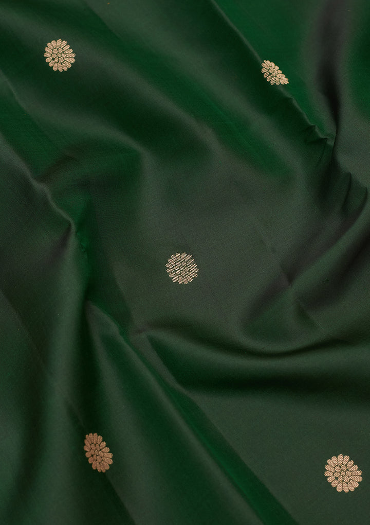 Bottle Green Silk Buti Kanjivaram Saree With Matching Blouse Piece