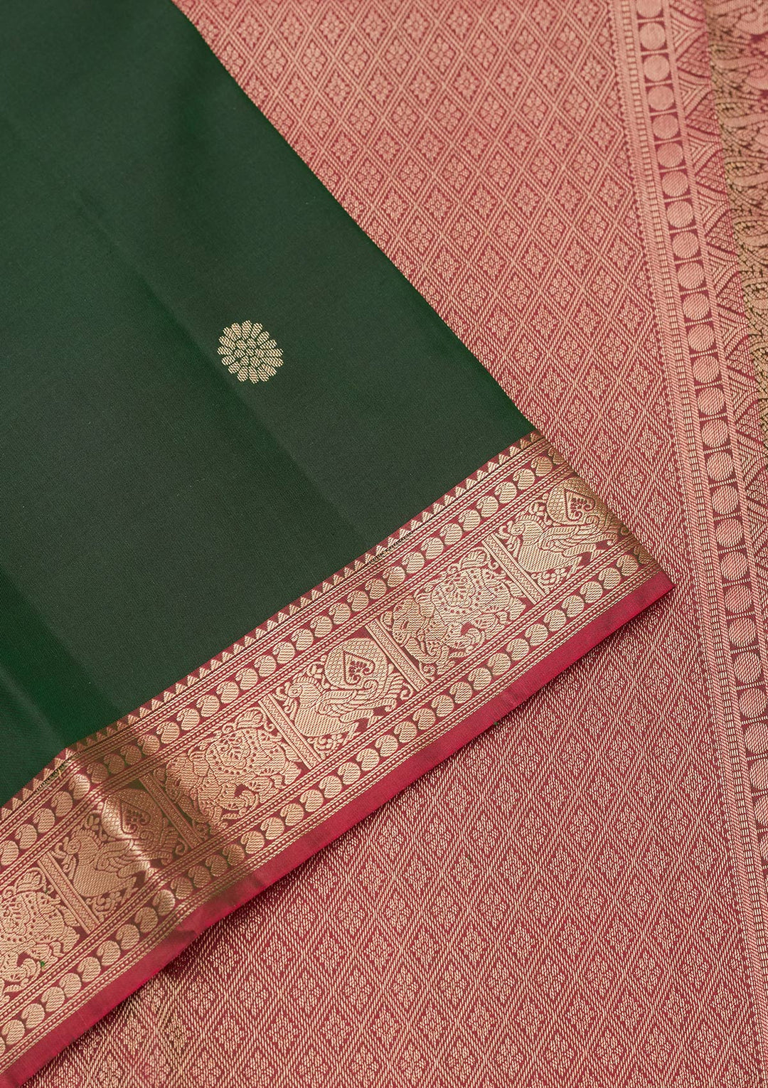 Bottle Green Silk Buti Kanjivaram Saree With Matching Blouse Piece