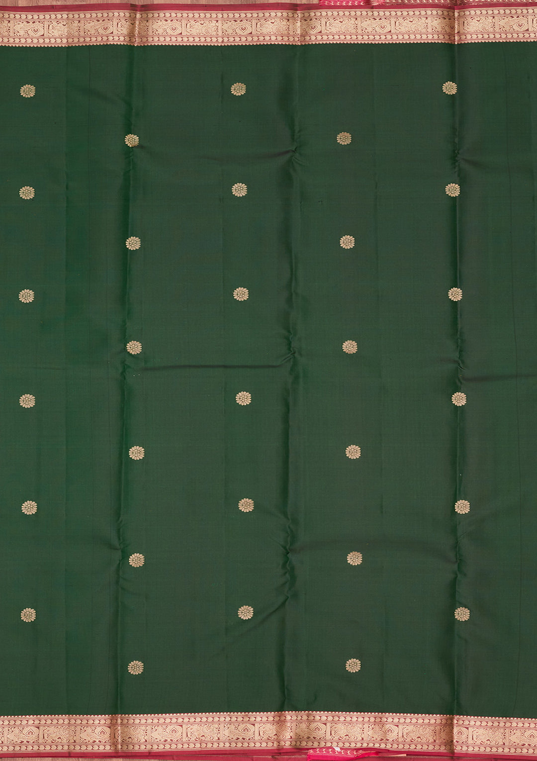 Bottle Green Silk Buti Kanjivaram Saree With Matching Blouse Piece