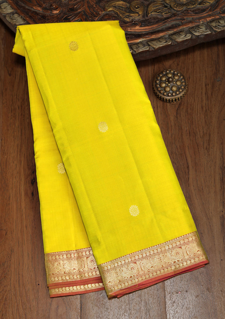 Mehendi Silk Buti Gold Zariwork Saree With Matching Blouse Piece
