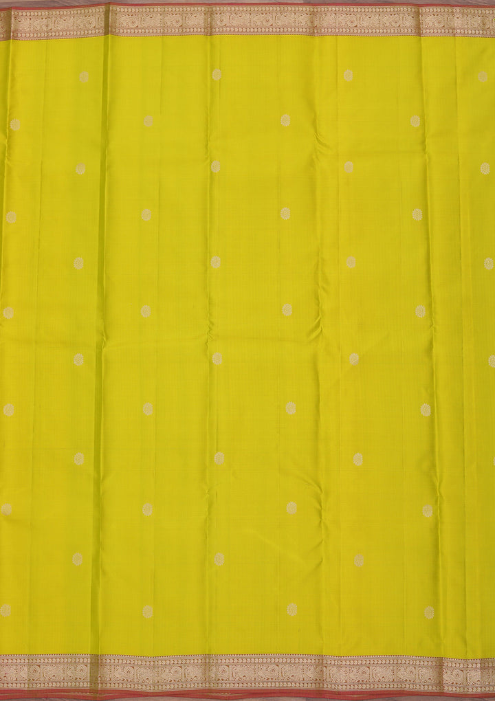 Mehendi Silk Buti Gold Zariwork Saree With Matching Blouse Piece