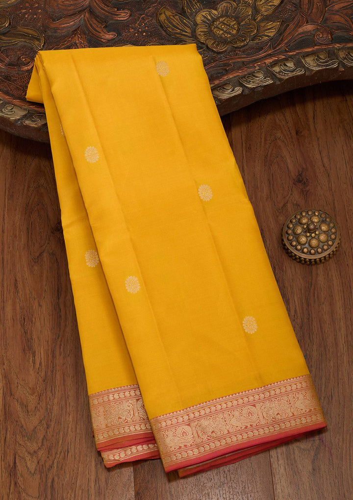 Mustard Yellow Silk Buti Saree With Matching Blouse Piece