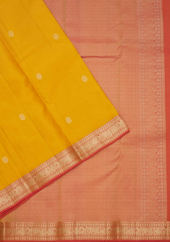 Mustard Yellow Silk Buti Saree With Matching Blouse Piece
