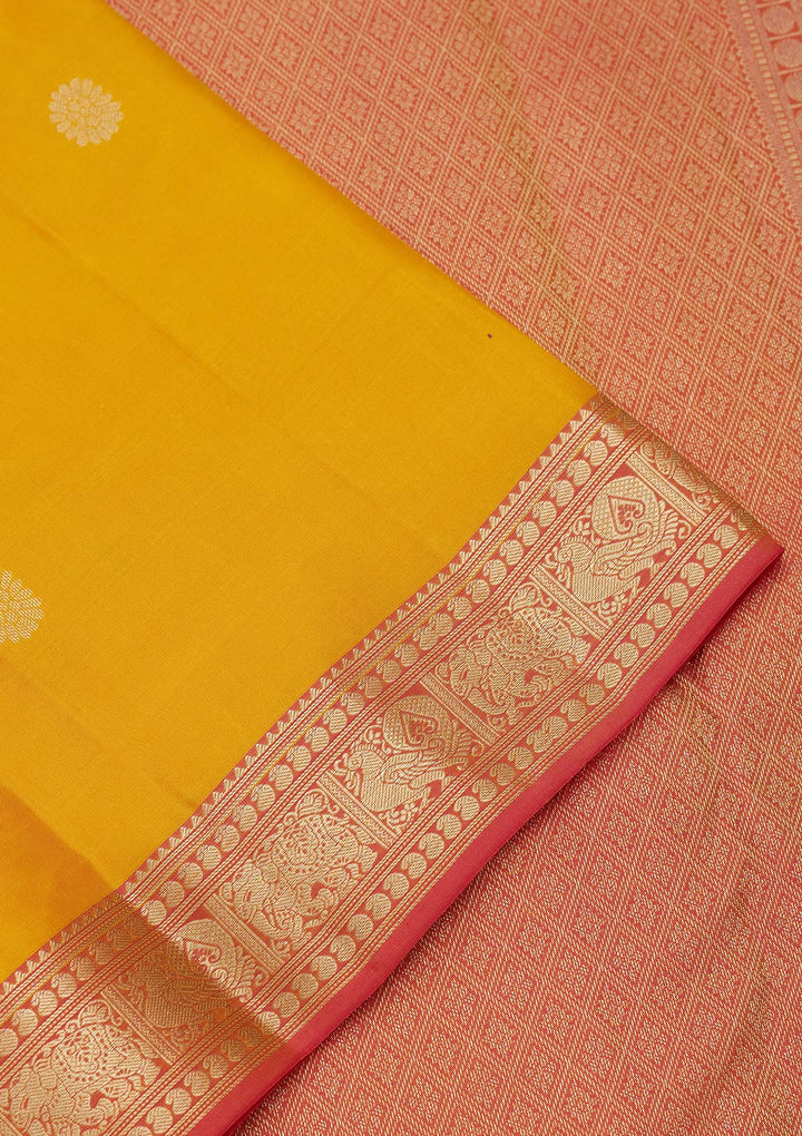 Mustard Yellow Silk Buti Saree With Matching Blouse Piece