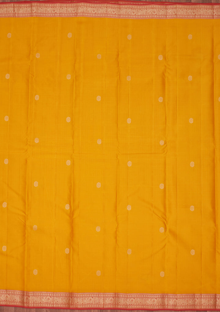 Mustard Yellow Silk Buti Saree With Matching Blouse Piece