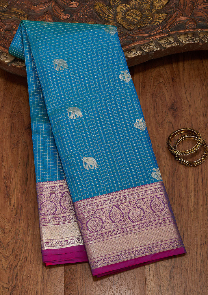 Rama Green Silk Buti Gold Zariwork Saree With Matching Blouse Piece