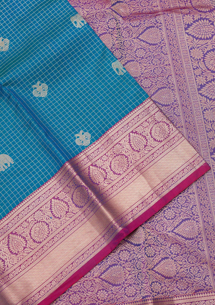 Rama Green Silk Buti Gold Zariwork Saree With Matching Blouse Piece