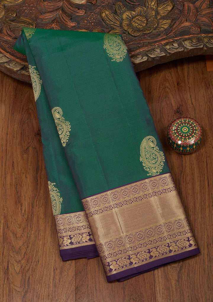 Bottle Green Zariwork Silk Saree