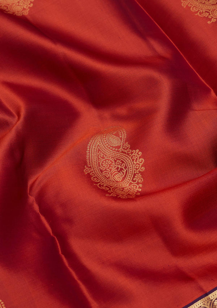 Rust Silk Buti Saree With Matching Blouse Piece