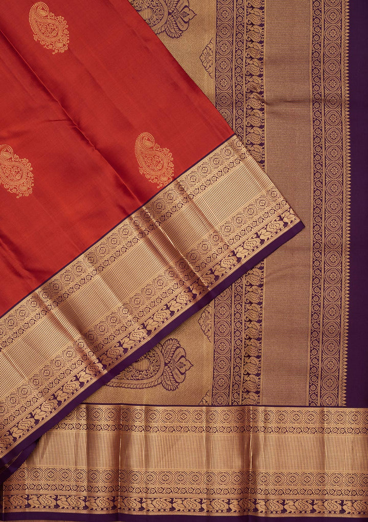 Rust Silk Buti Saree With Matching Blouse Piece