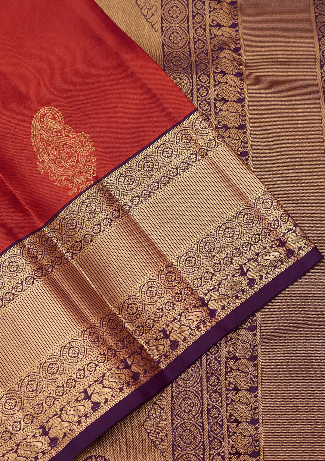 Rust Silk Buti Saree With Matching Blouse Piece