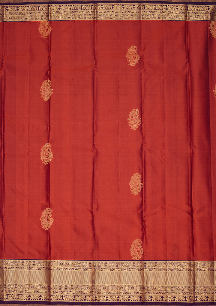 Rust Silk Buti Saree With Matching Blouse Piece