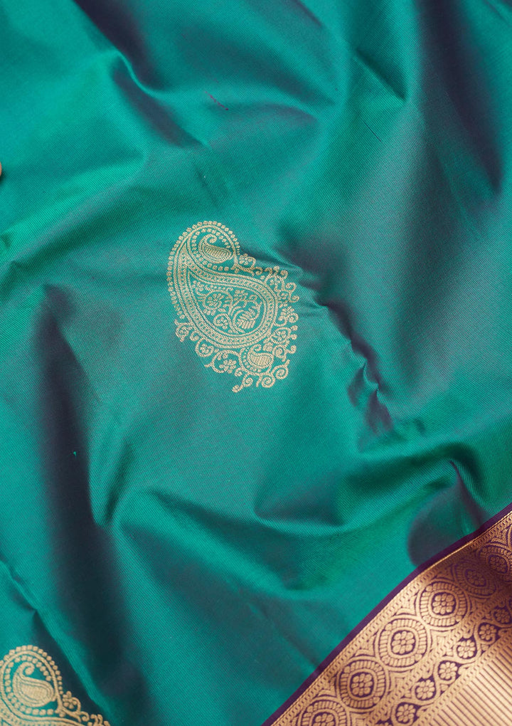 Sea Green Silk Buti Saree With Matching Blouse Piece