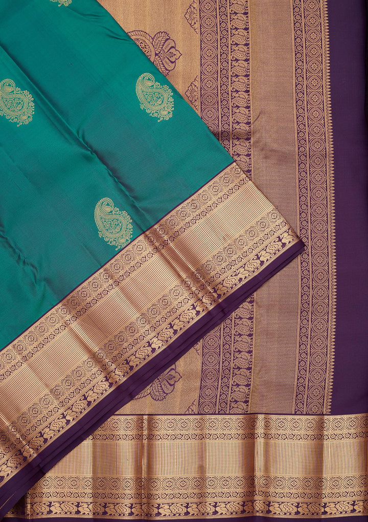 Sea Green Silk Buti Saree With Matching Blouse Piece
