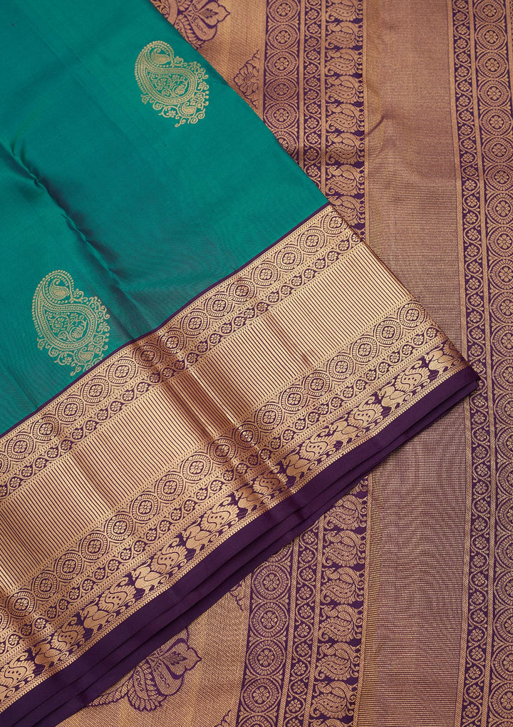 Sea Green Silk Buti Saree With Matching Blouse Piece
