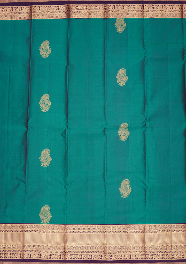 Sea Green Silk Buti Saree With Matching Blouse Piece