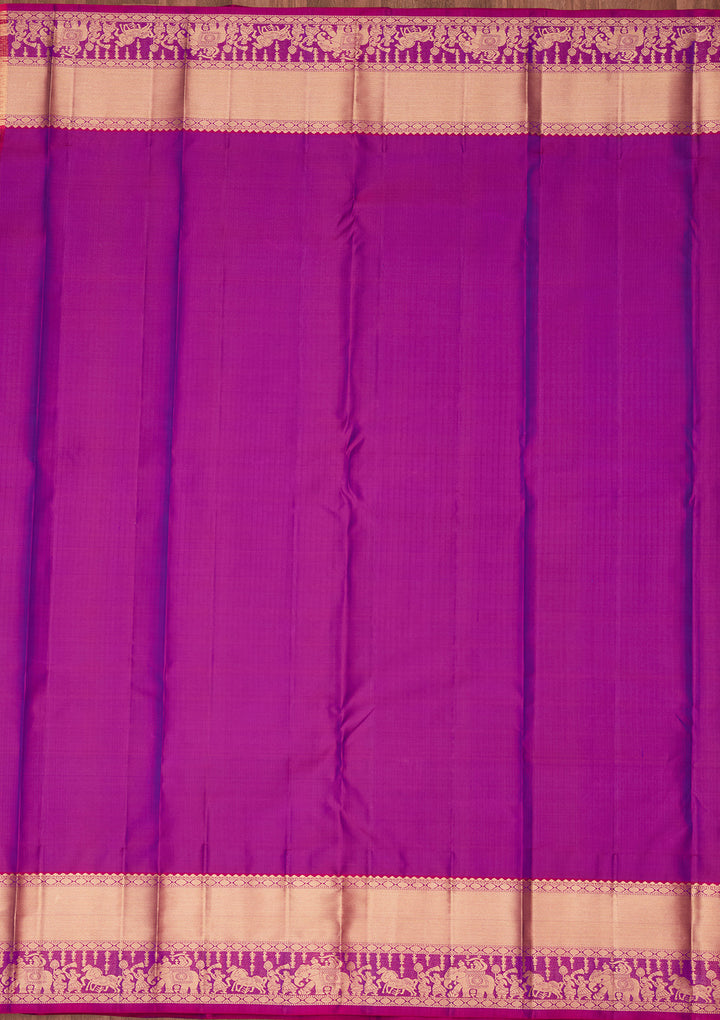 Peacock Blue Silk Buti Kanjivaram Saree With Matching Blouse Piece