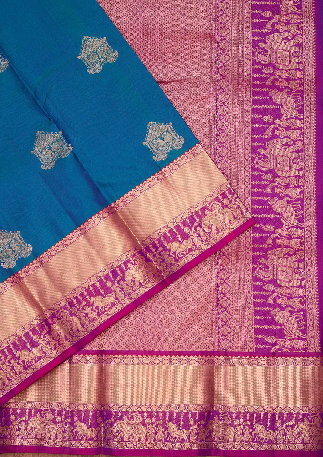 Peacock Blue Silk Buti Kanjivaram Saree With Matching Blouse Piece