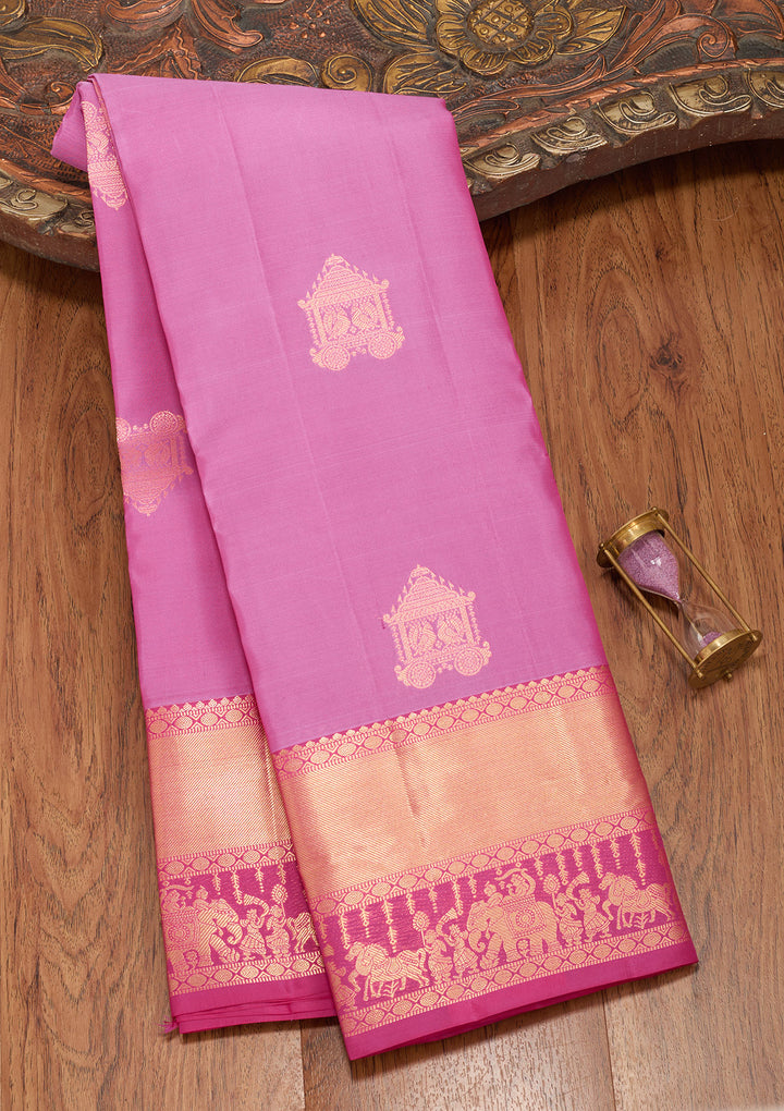Rani Pink Silk Buti Saree With Matching Blouse Piece