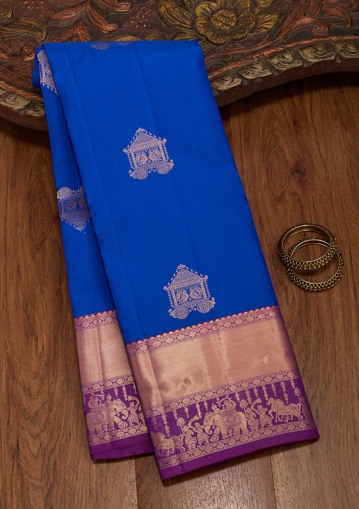 Royal Blue Silk Buti Saree With Matching Blouse Piece