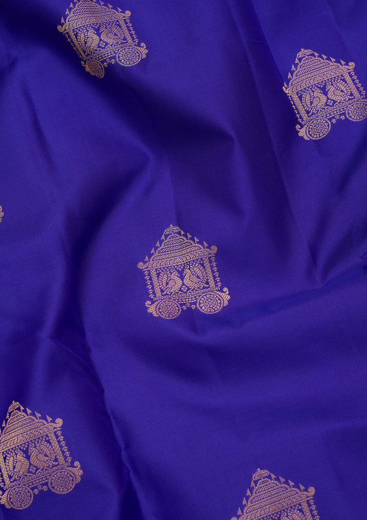 Royal Blue Silk Buti Saree With Matching Blouse Piece