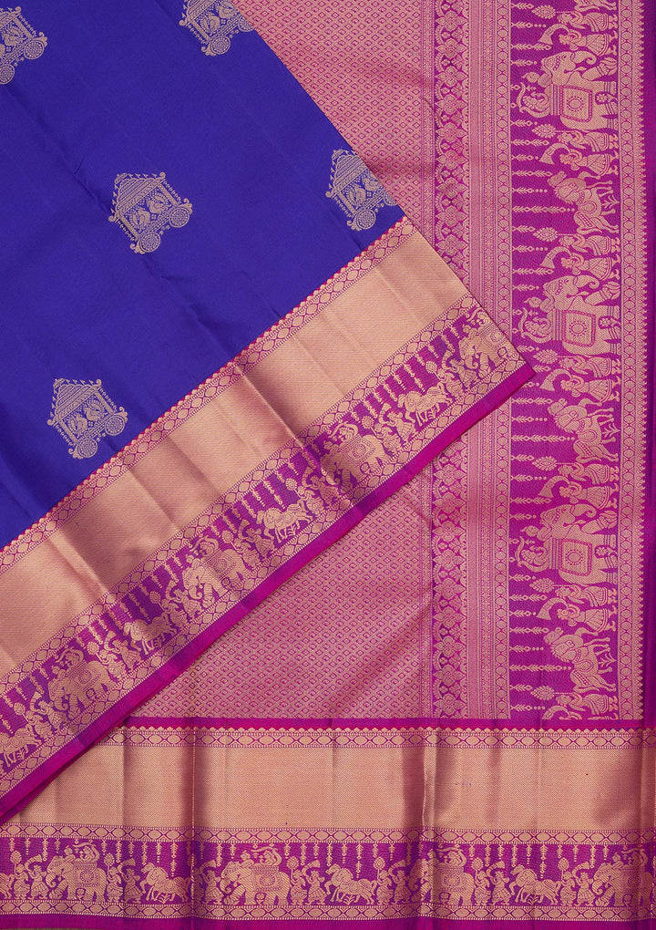 Royal Blue Silk Buti Saree With Matching Blouse Piece