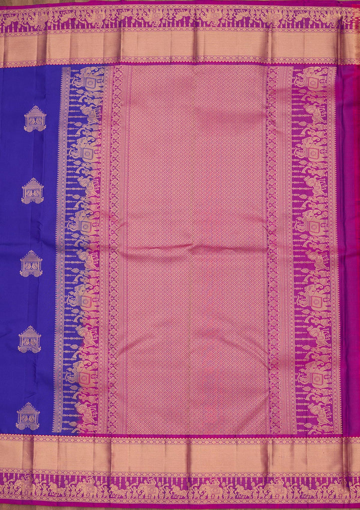 Royal Blue Silk Buti Saree With Matching Blouse Piece