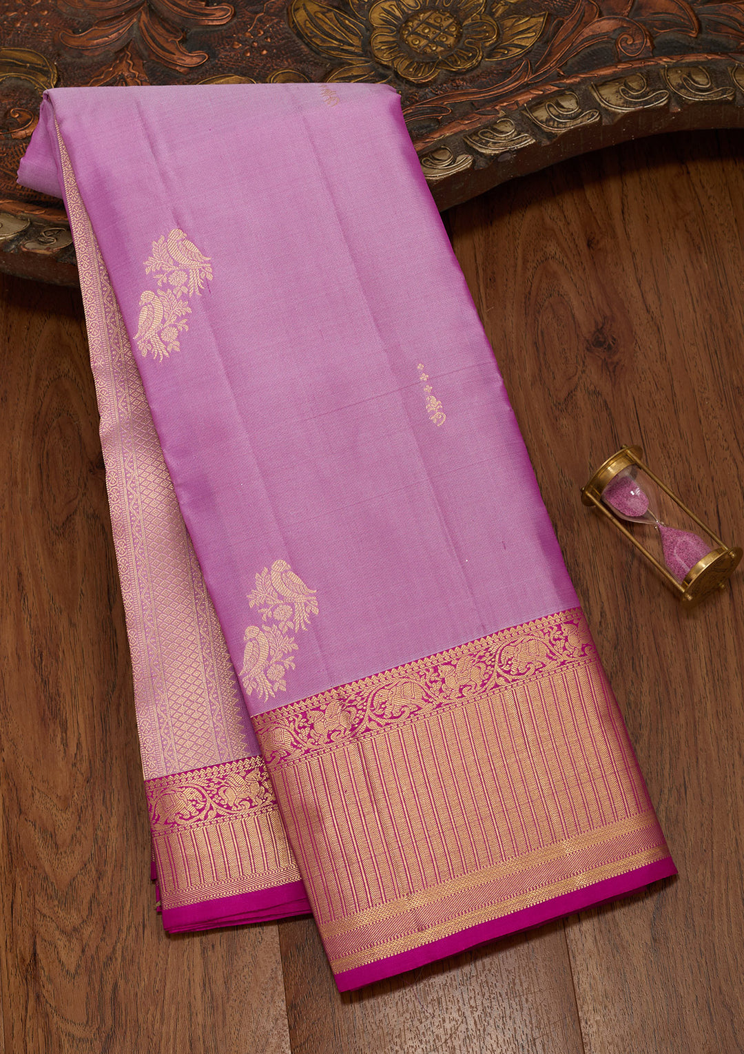 Lavender Silk Buti Saree With Matching Blouse Piece