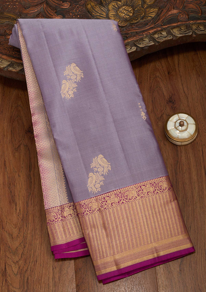 Light Grey Silk Buti Saree With Matching Blouse Piece