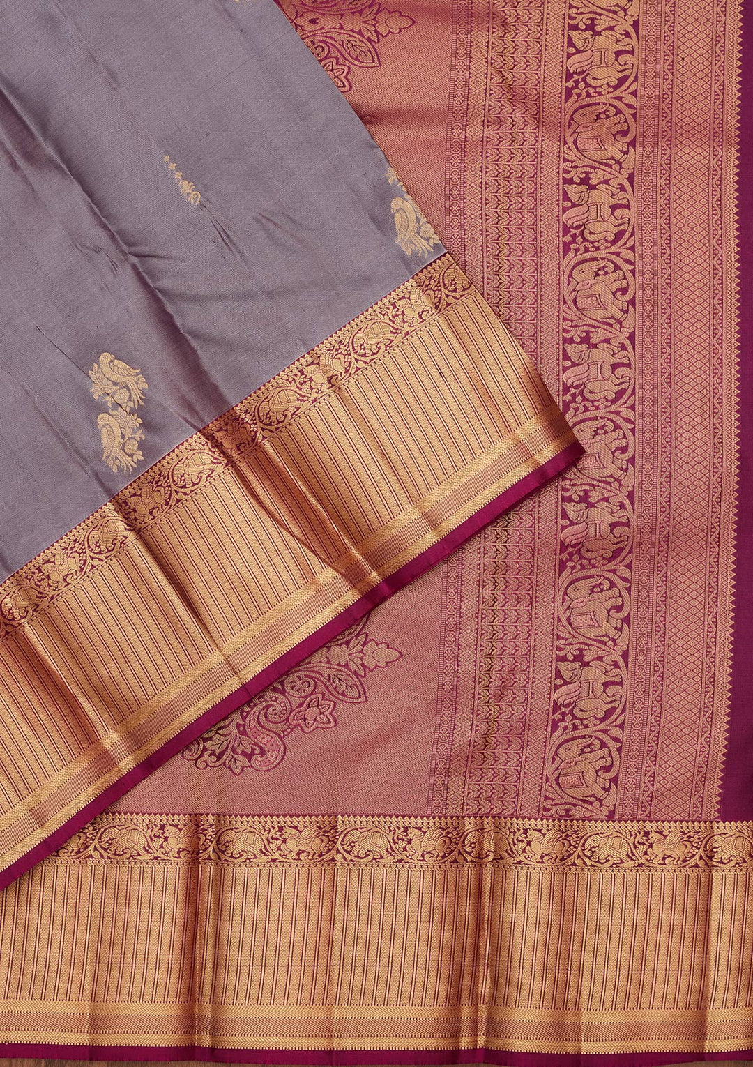Light Grey Silk Buti Saree With Matching Blouse Piece