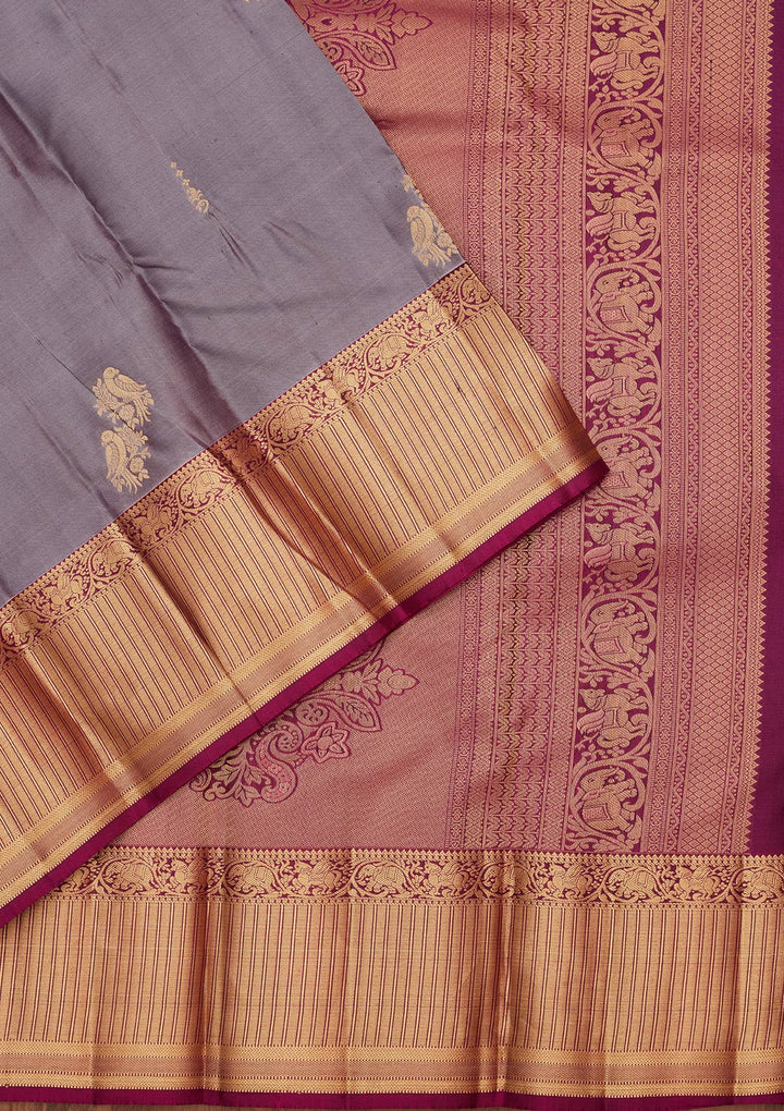 Light Grey Silk Buti Saree With Matching Blouse Piece