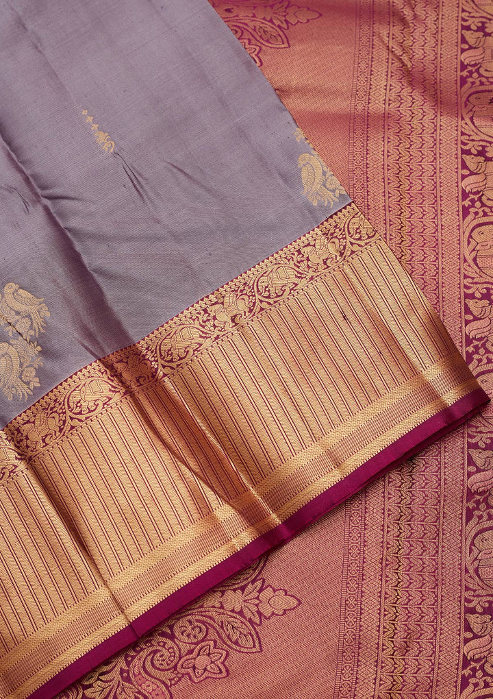 Light Grey Silk Buti Saree With Matching Blouse Piece