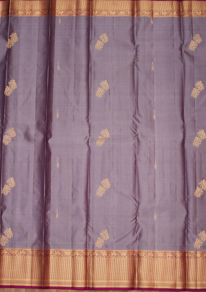 Light Grey Silk Buti Saree With Matching Blouse Piece
