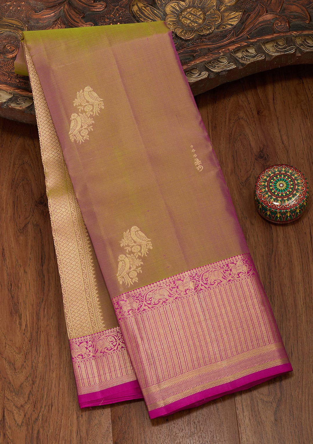 Mehendi Green Silk Buti Saree With Matching Blouse Piece