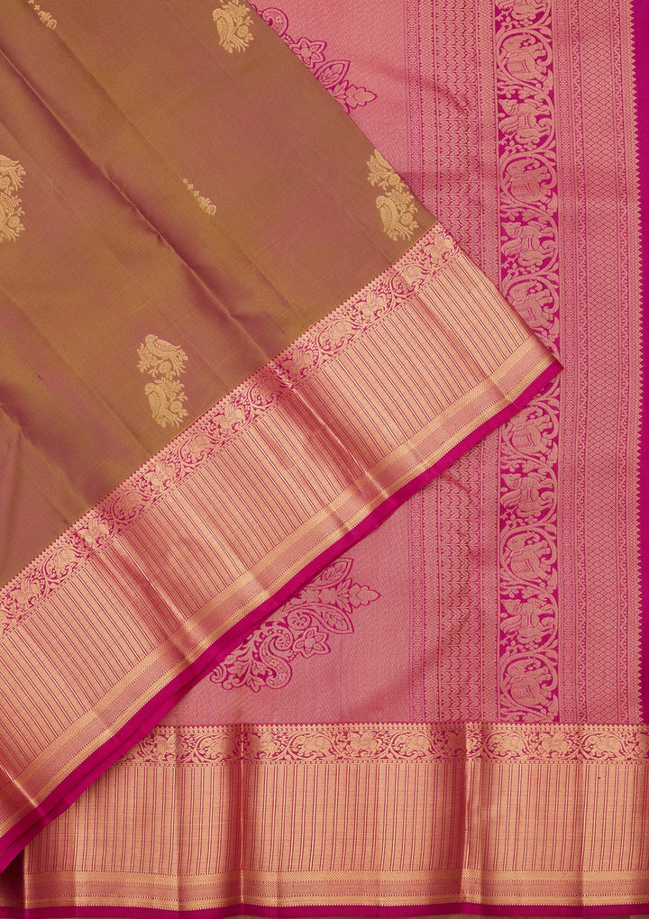 Mehendi Green Silk Buti Saree With Matching Blouse Piece