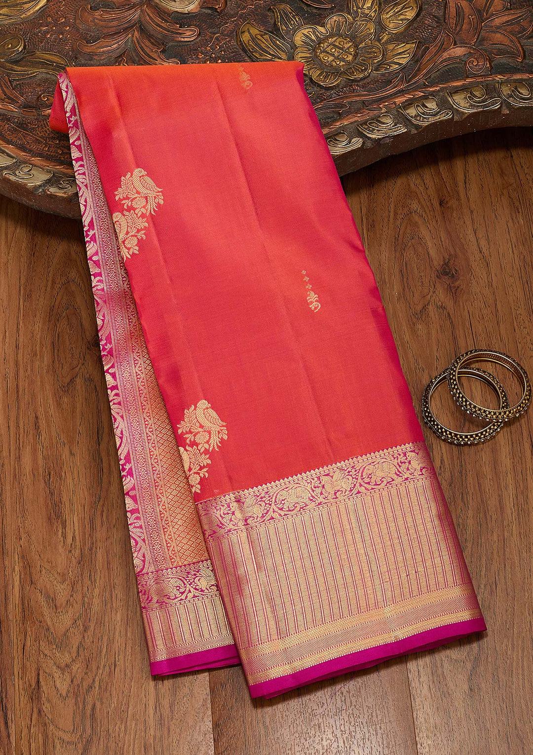Orange Zariwork Silk Saree